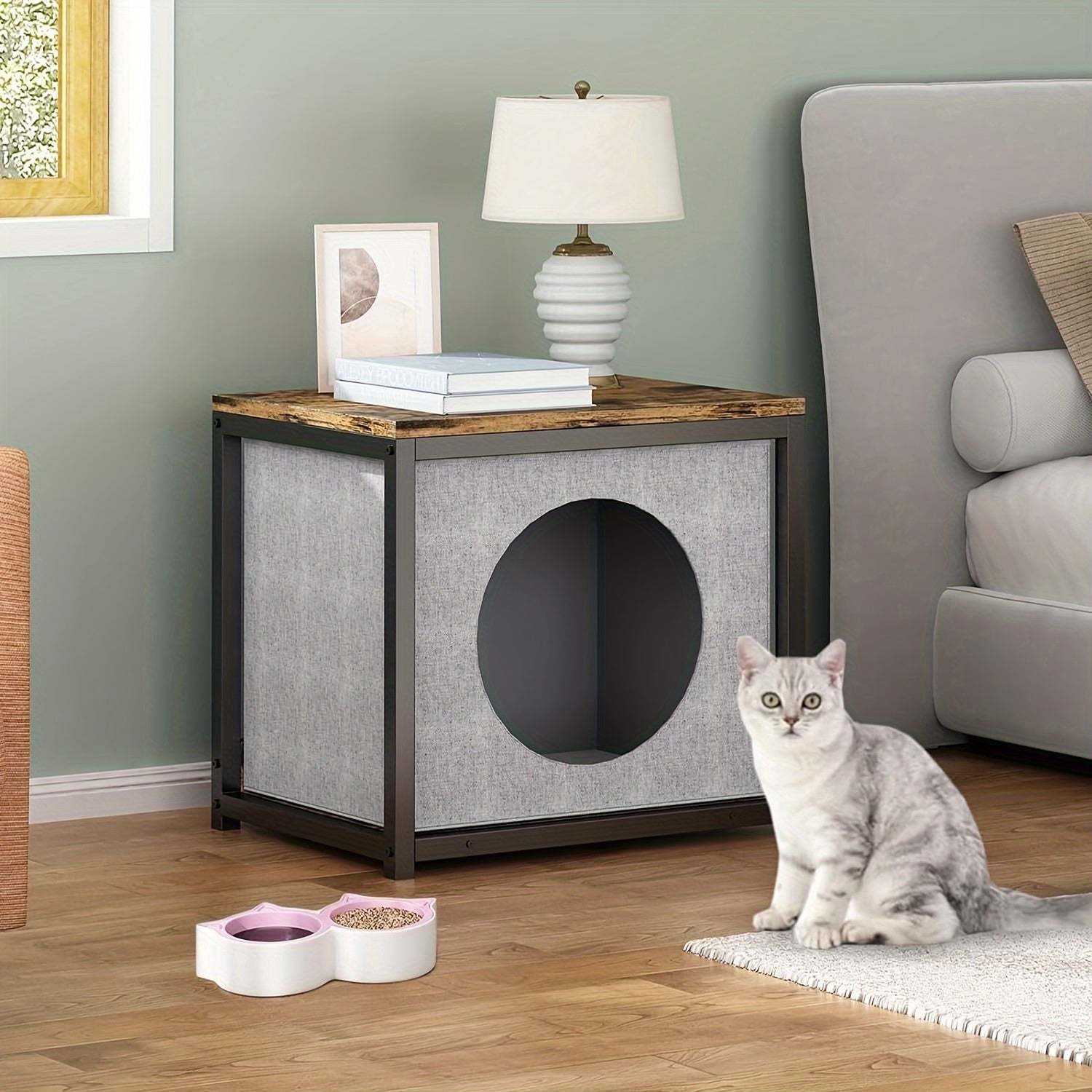 Meuble Litière Chat Design - Table d'Appoint 2 en 1