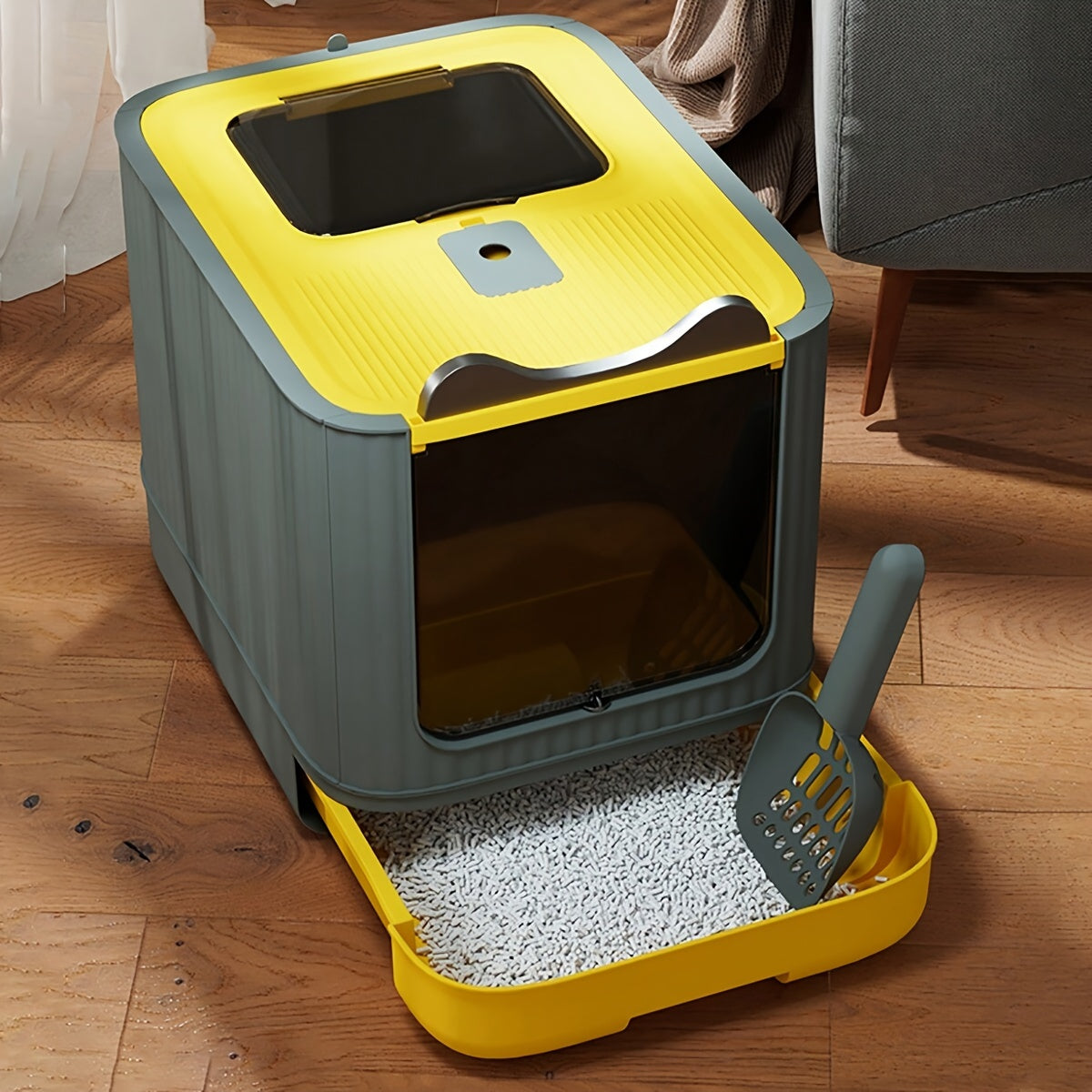 Bac Litière Chat XXL - Couvercle Rabattable 2 Portes