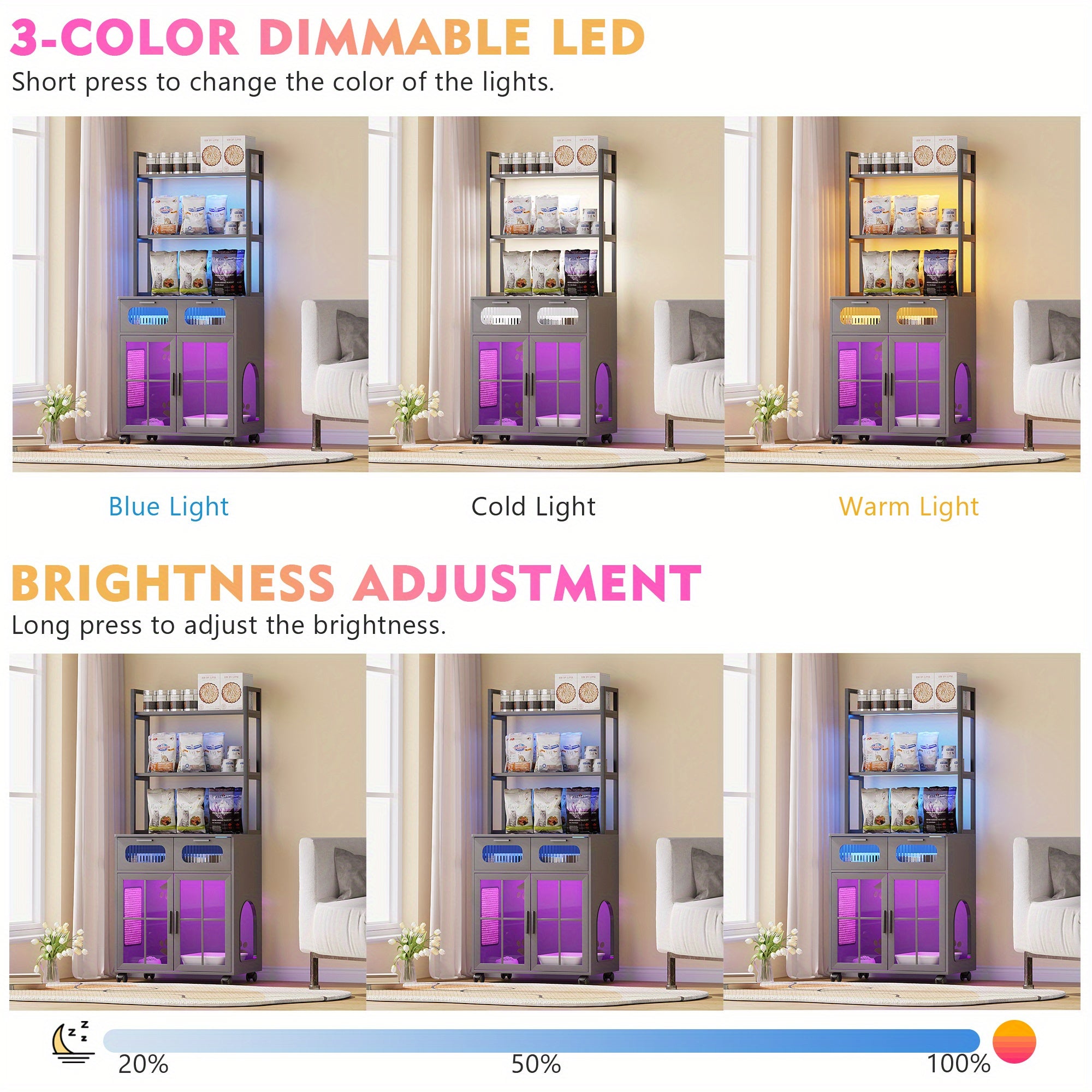 Meuble Litière Chat LED - Rangement Design Moderne