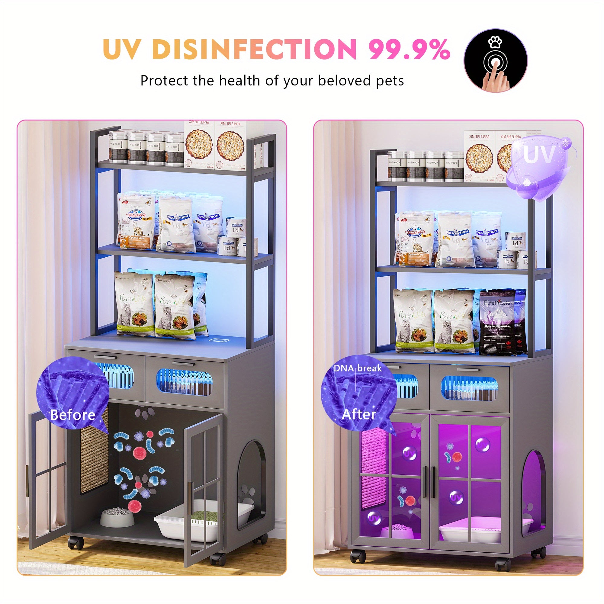 Meuble Litière Chat LED - Rangement Design Moderne