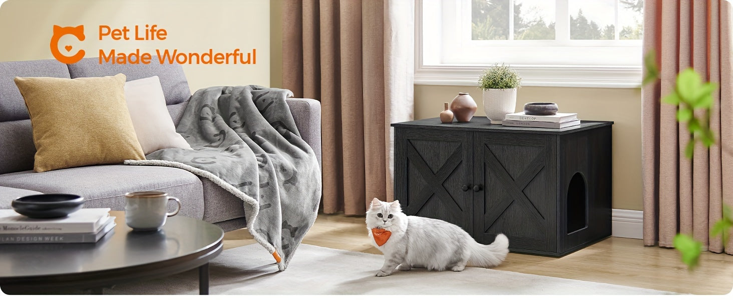 Meuble Litière Chat Table - Spacieux & Privé Design