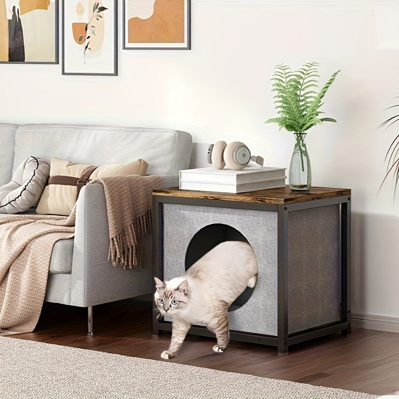 Meuble Litière Chat Design - Table d'Appoint 2 en 1