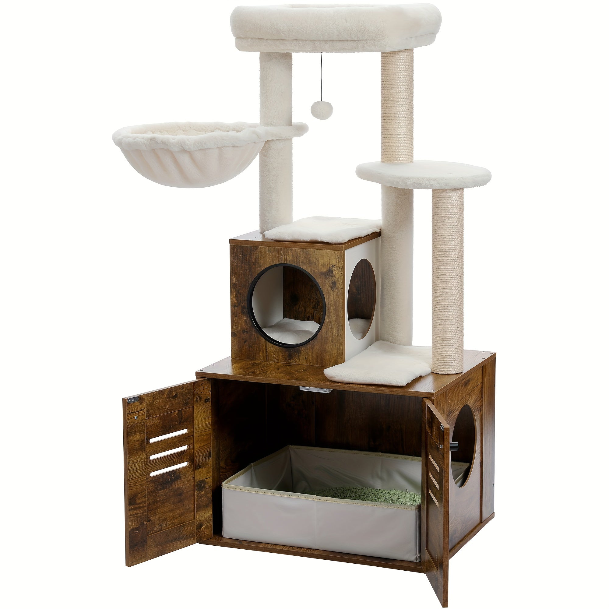 Arbre à Chat 127cm Bois - Litière Niche Hamac