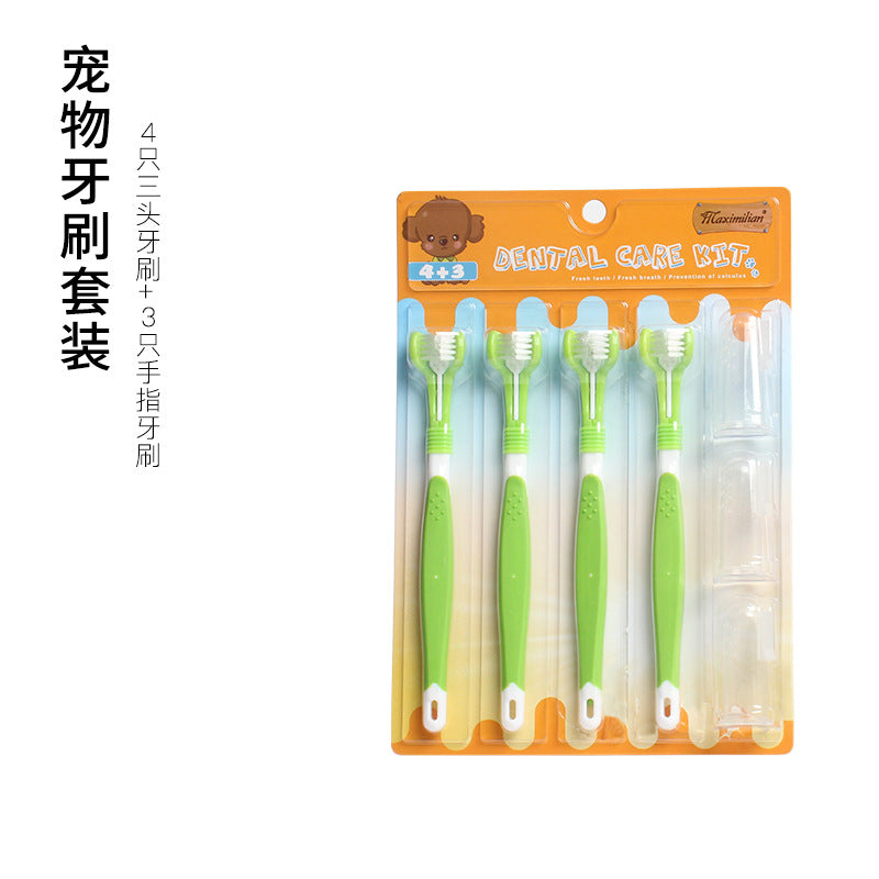 Ensemble de brosse à dents pour animaux de compagnie chat et chien nettoyage oral brosse à dents en Silicone pour animaux de compagnie brosse à dents à trois têtes pour chien