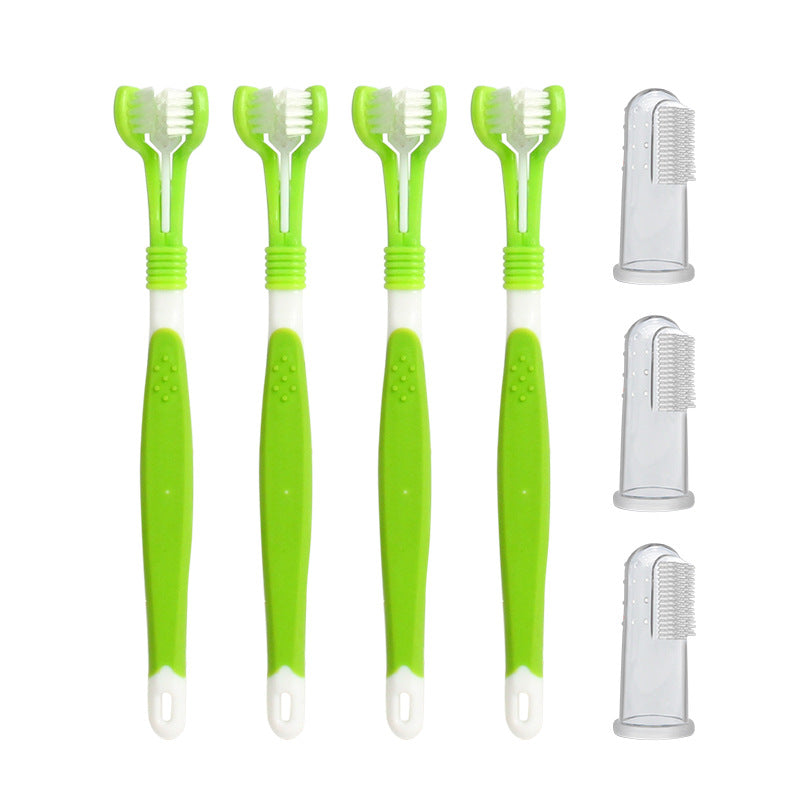 Ensemble de brosse à dents pour animaux de compagnie chat et chien nettoyage oral brosse à dents en Silicone pour animaux de compagnie brosse à dents à trois têtes pour chien