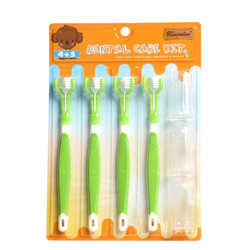 Ensemble de brosse à dents pour animaux de compagnie chat et chien nettoyage oral brosse à dents en Silicone pour animaux de compagnie brosse à dents à trois têtes pour chien