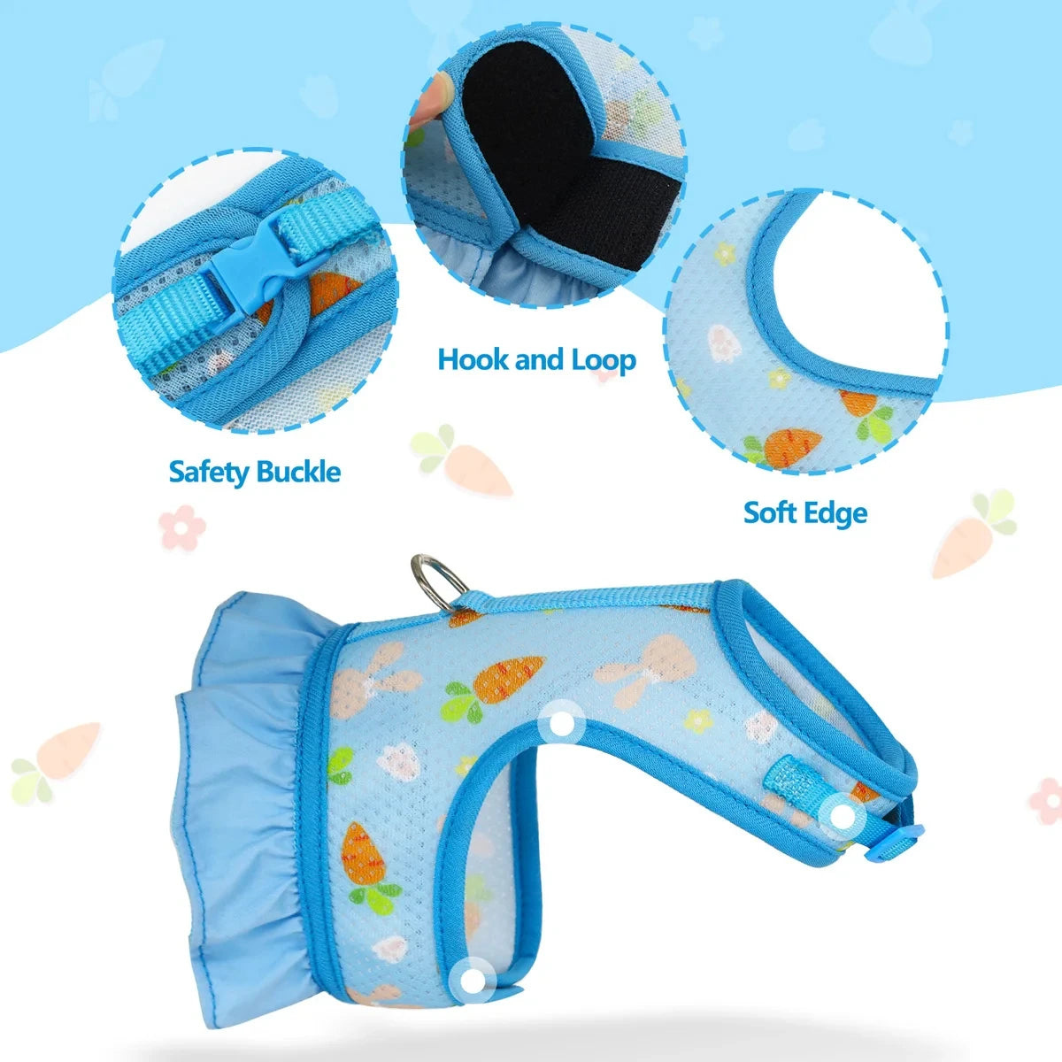 Harnais pour lapin avec laisse, boucle réglable, gilet et jupe en maille respirante - Autres
