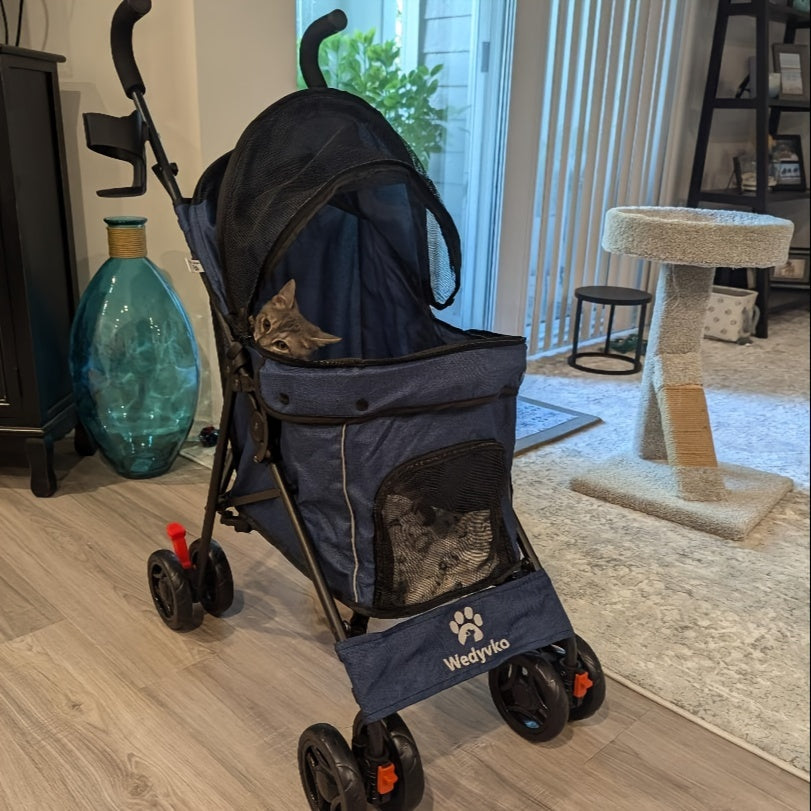 Poussette Chat Chien Pliable - Roues Pivotantes 360°