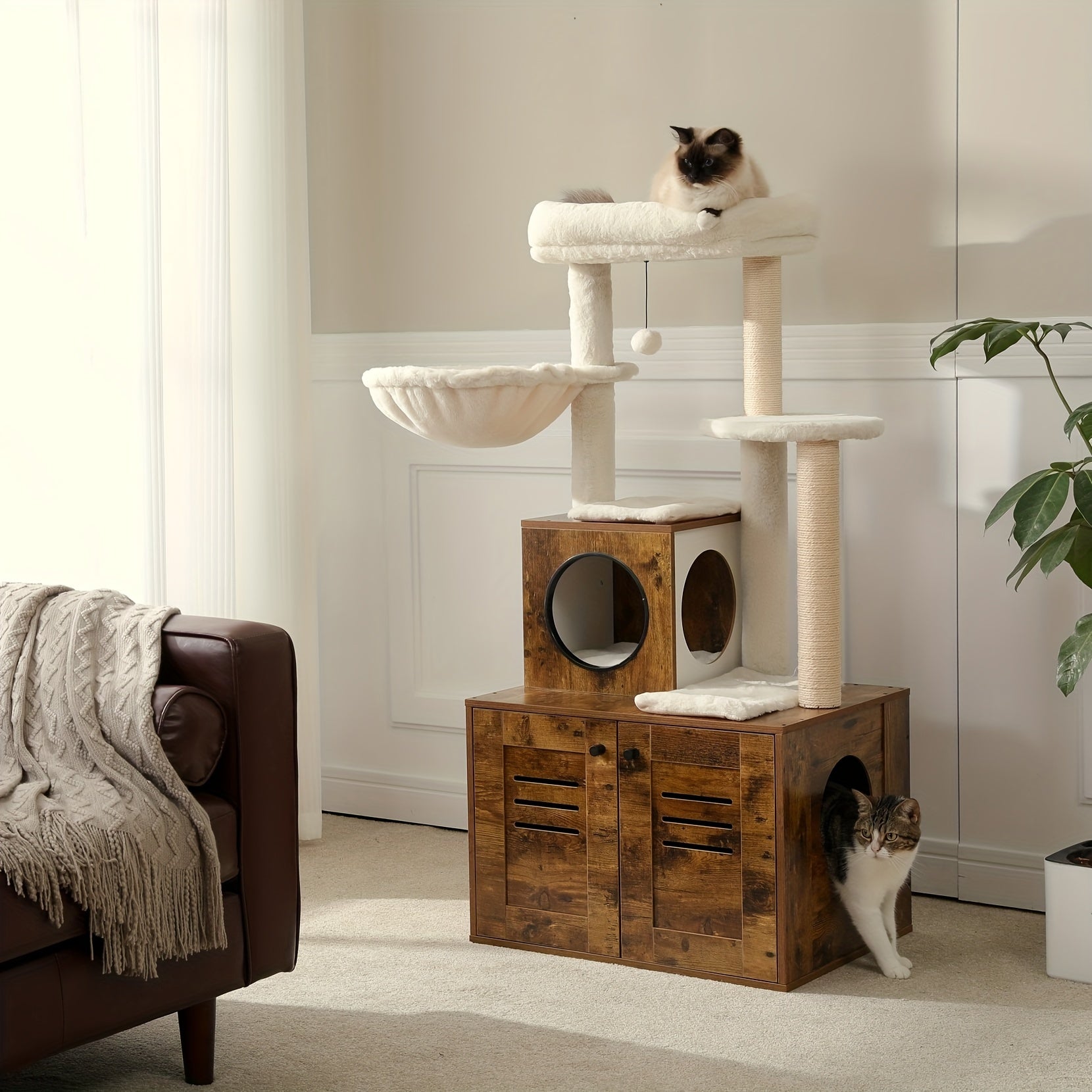 Arbre à Chat 127cm Bois - Litière Niche Hamac