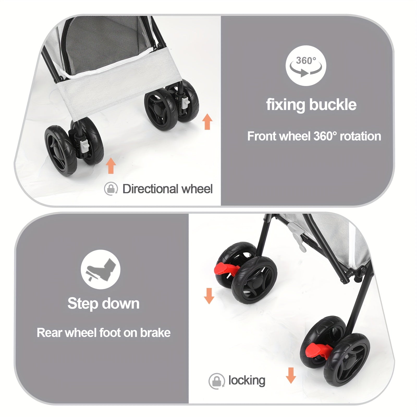 Poussette Chat Chien Pliable - Roues Pivotantes 360°